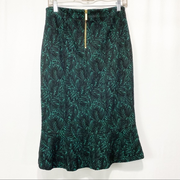 NWT-Michael Kors-Green and Black Embroidered Skirt Flare hem S - Picture 4 of 7
